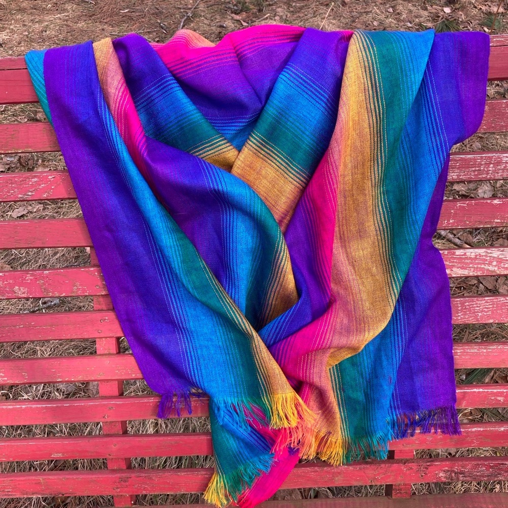 HANDMADE Scarf Handcrafted Wrap Shawl Beautiful Colorful Rainbow Lightweight